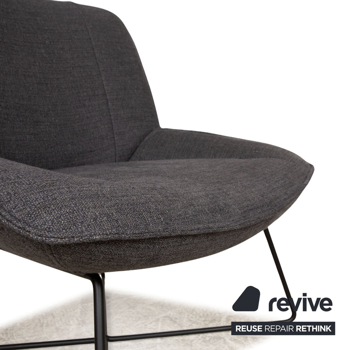 Rolf Benz 383 fauteuil + tabouret tissu gris