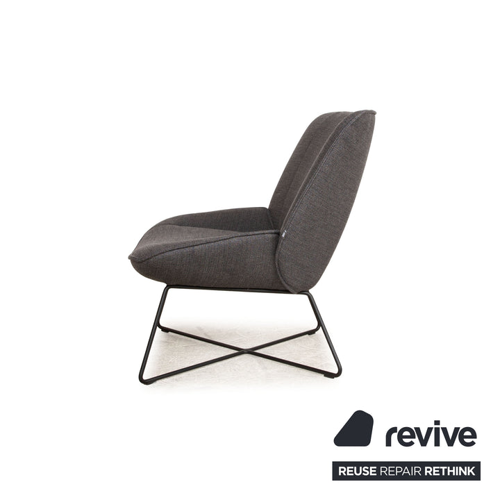 Rolf Benz 383 fauteuil + tabouret tissu gris