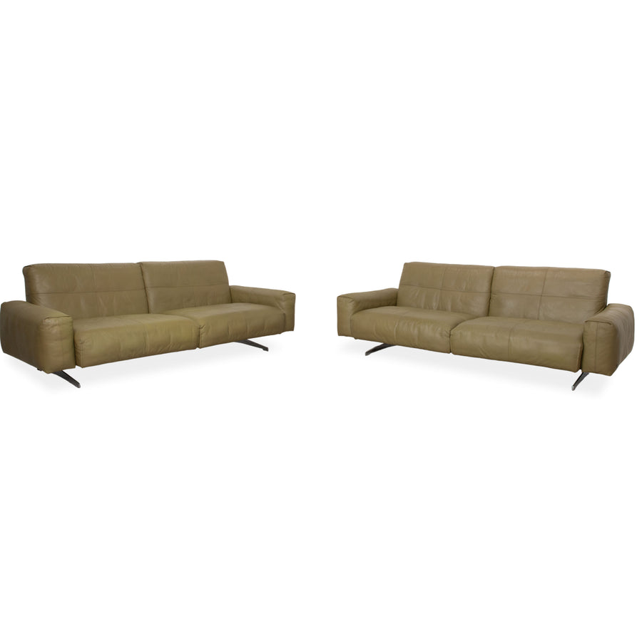 Rolf Benz 50 2x Dreisitzer Leder Sofa Garnitur Kaki Grün Braun mit Rückenverstellung manuelle Funktion Couch