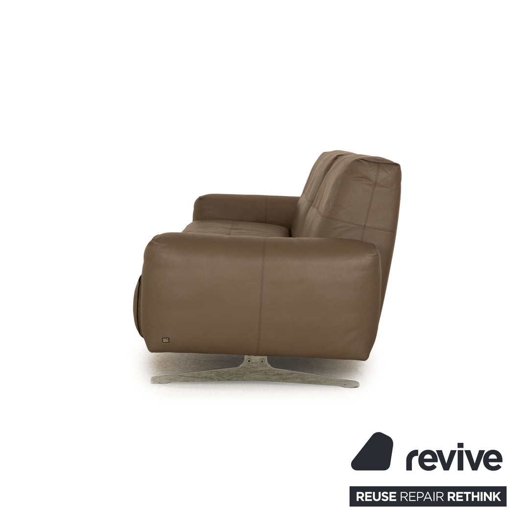 Rolf Benz 50 Leather Four Seater Grey Taupe Sofa Couch Manual Function