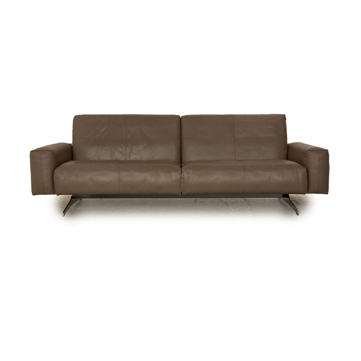 Rolf Benz 50 Leather Four Seater Grey Taupe Sofa Couch Manual Function