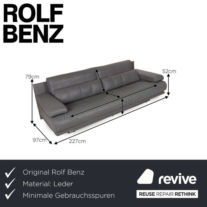 Canapé 3 places en cuir gris Rolf Benz 6500