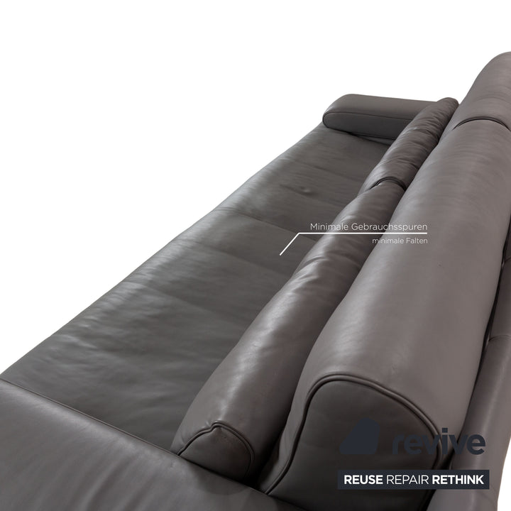 Canapé 3 places en cuir gris Rolf Benz 6500