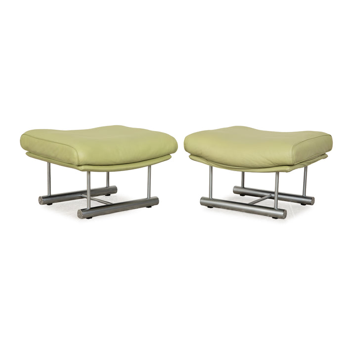 Rolf Benz 6500 suite cuir vert jaune 2x tabourets