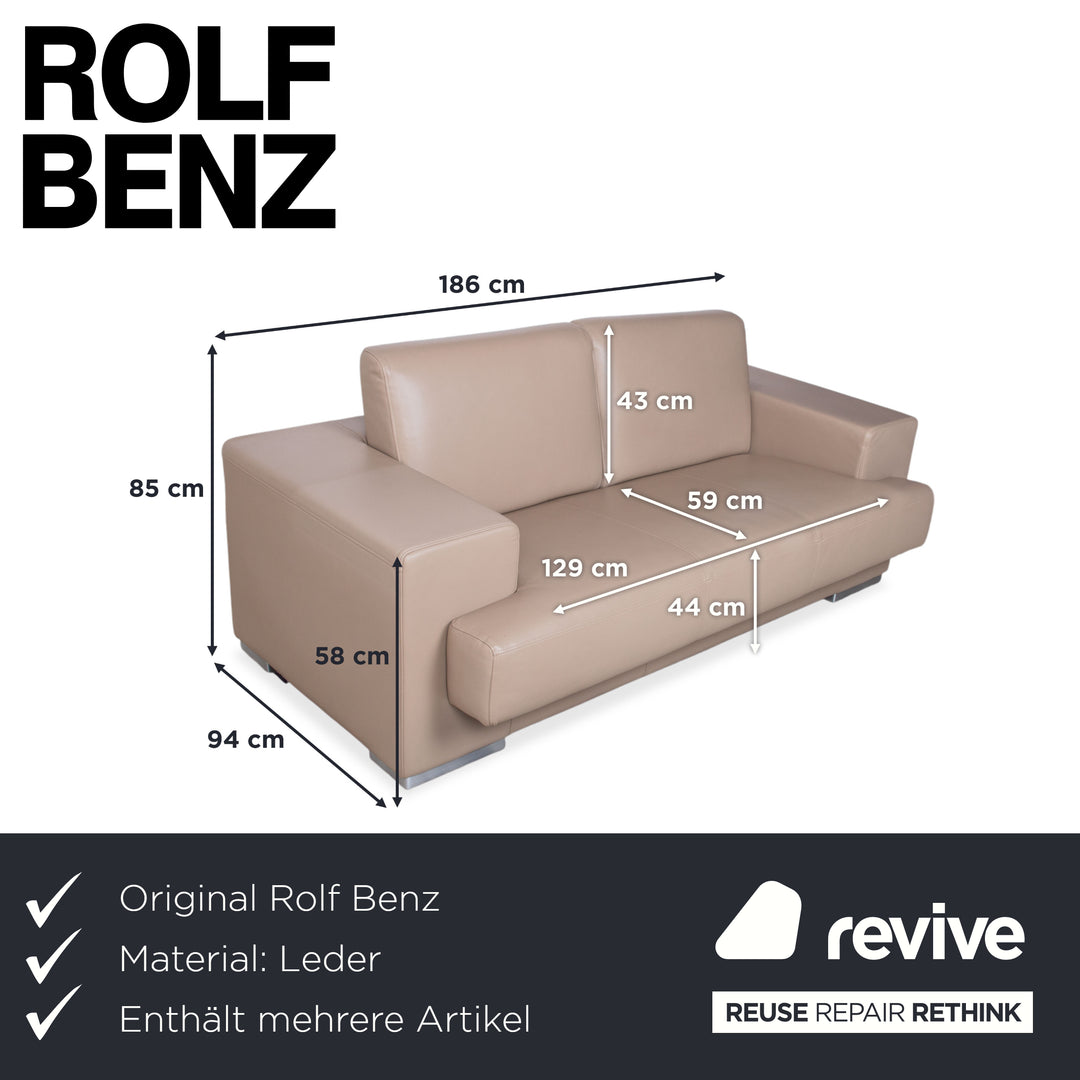 Rolf Benz Garnitur Dreisitzer & Zweisitzer Leder Sofa Creme Beige Couch