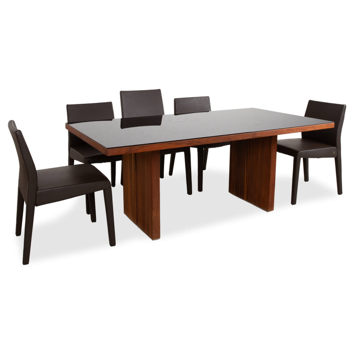 Rolf Benz Dining Set Dining Table 6 Chairs Wood Glass Leather Black Brown Mocha 190 x 100 cm