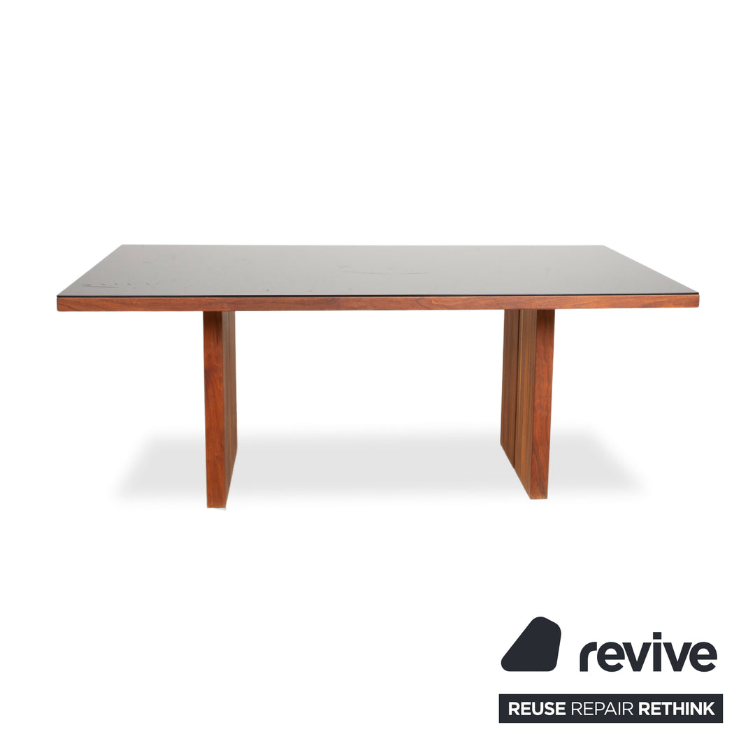 Rolf Benz Dining Set Dining Table 6 Chairs Wood Glass Leather Black Brown Mocha 190 x 100 cm