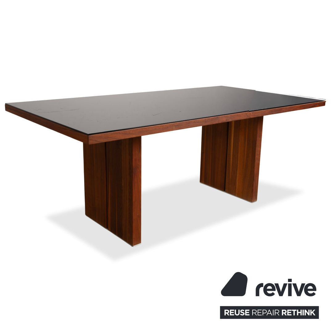 Rolf Benz Dining Set Dining Table 6 Chairs Wood Glass Leather Black Brown Mocha 190 x 100 cm