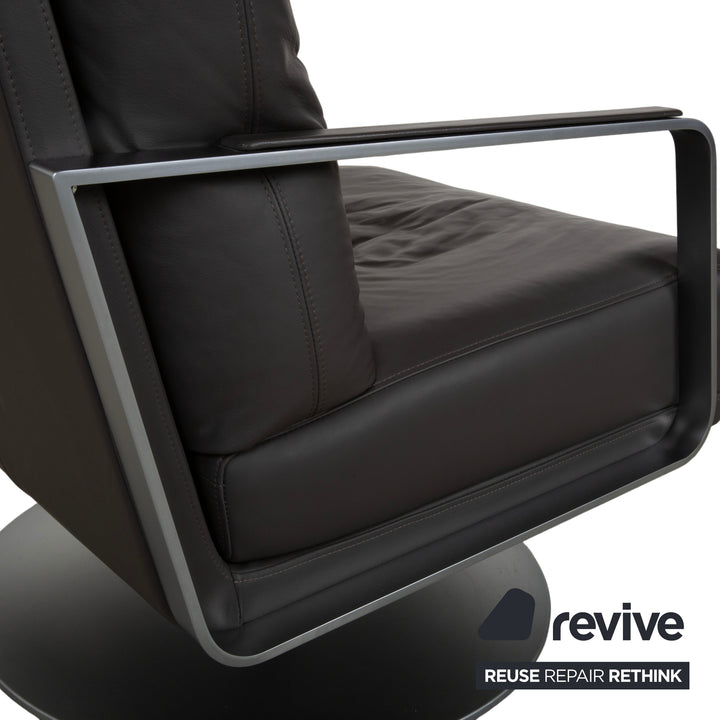 Fauteuil Rolf Benz cuir et métal noir, anthracite, marron foncé avec pouf