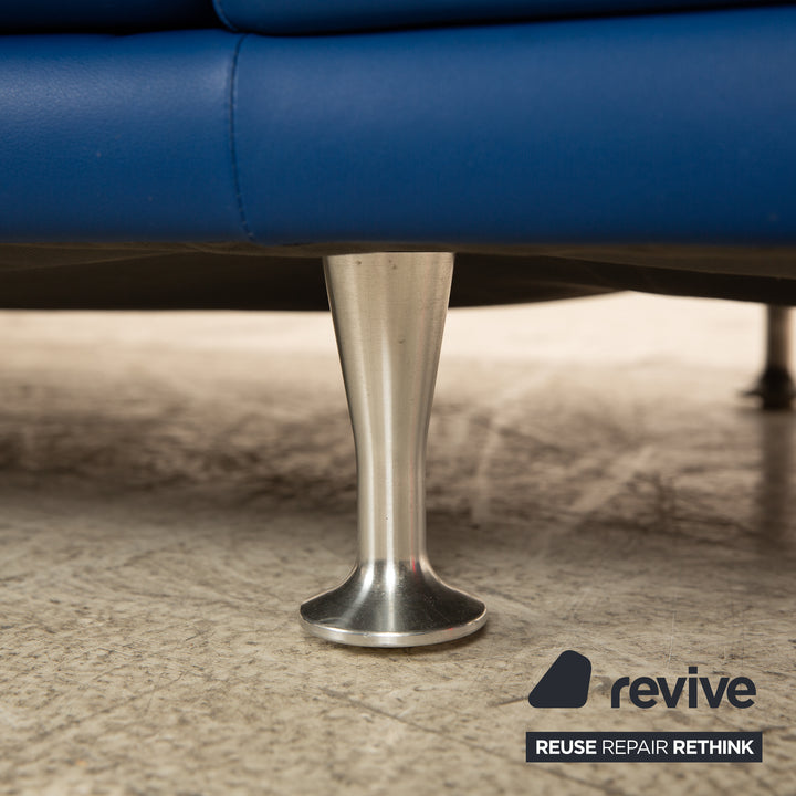 Ensemble de canapé en cuir Rolf Benz, canapé bleu, tabouret trois places