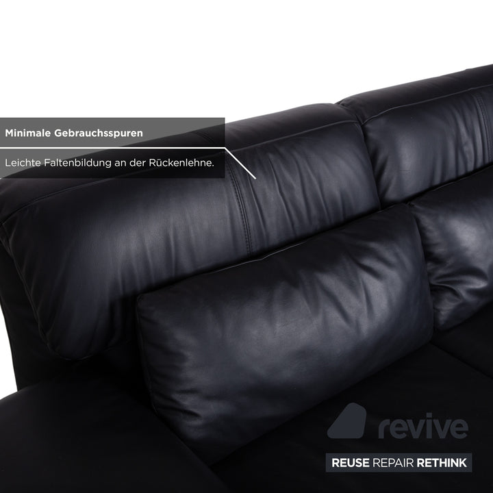 Rolf Benz Plura Leather Two-Seater Black Manual Function Sofa Couch