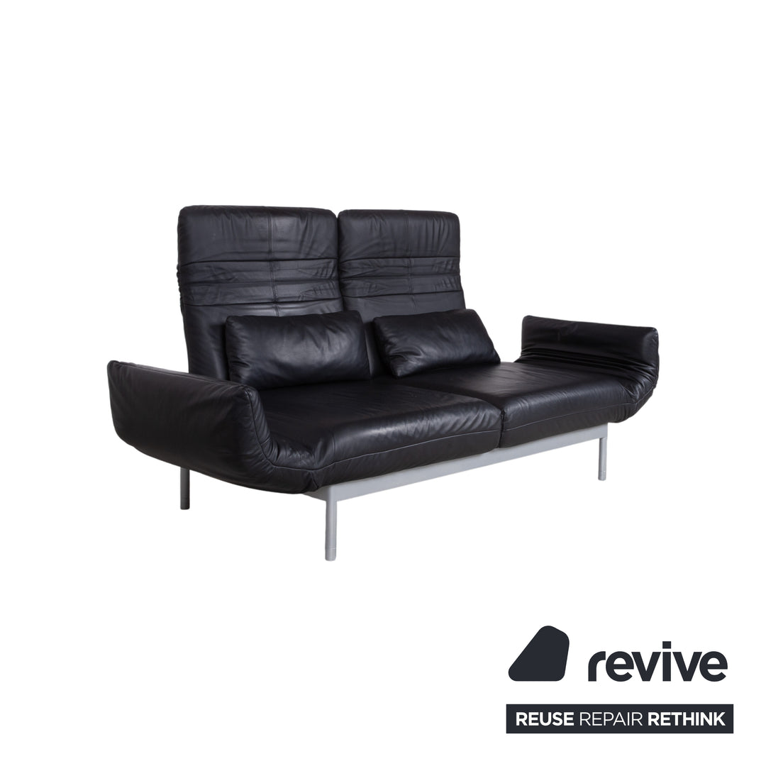 Rolf Benz Plura Leather Two-Seater Black Manual Function Sofa Couch