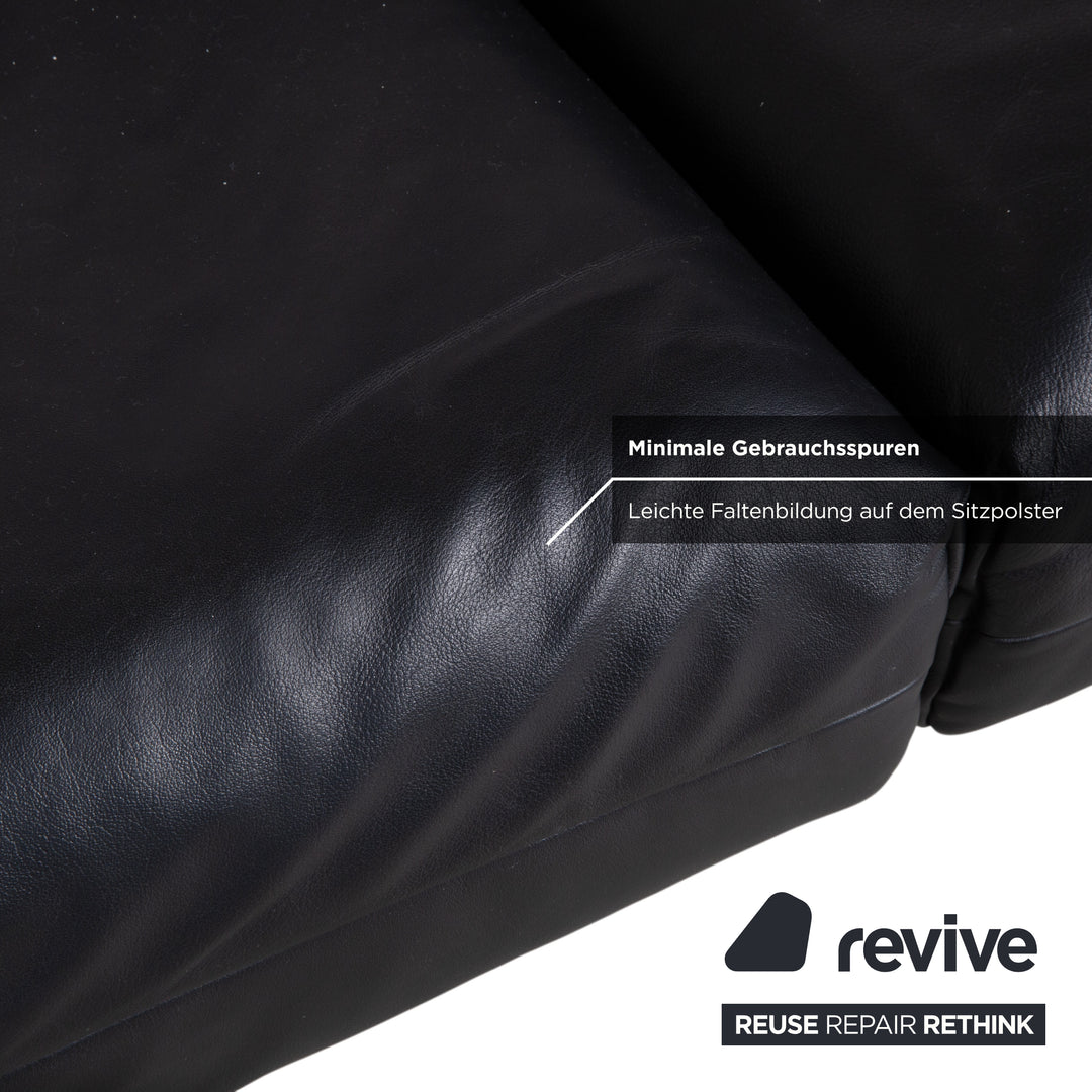 Rolf Benz Plura Leather Two-Seater Black Manual Function Sofa Couch