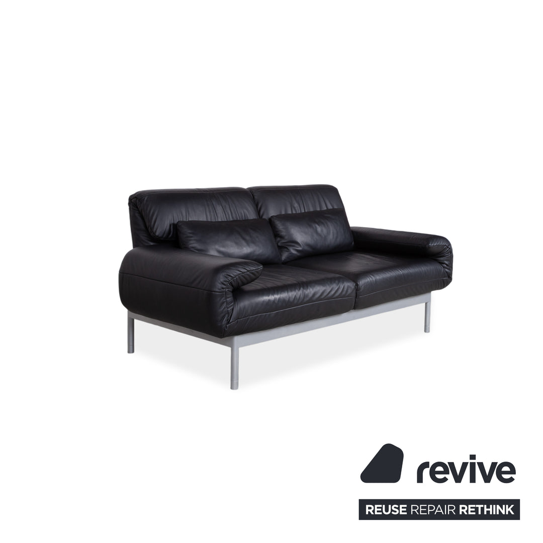 Rolf Benz Plura Leather Two-Seater Black Manual Function Sofa Couch