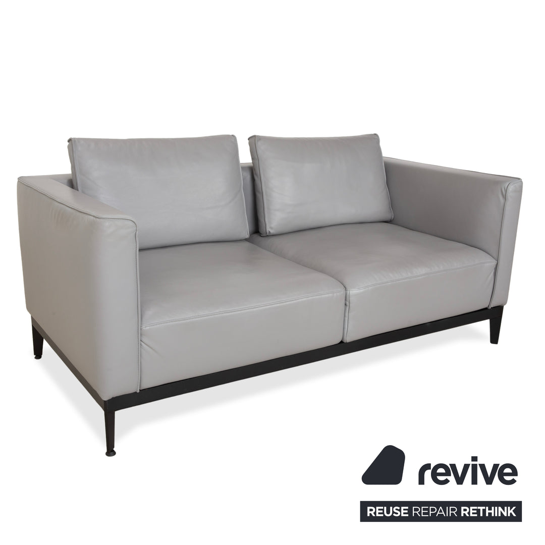 Rolf Benz Zweisitzer Sofa Leder Grau mit manueller Funktion