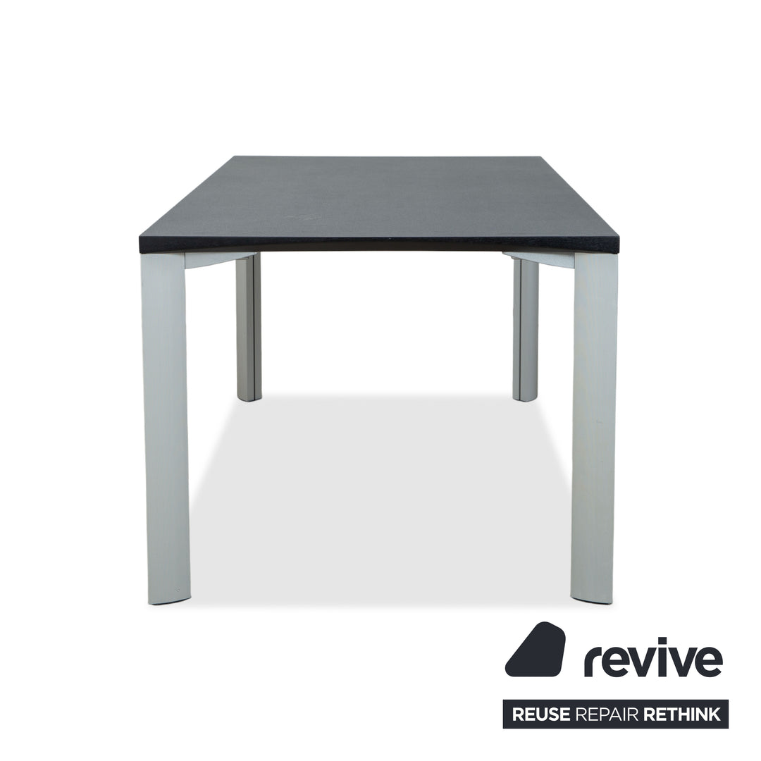 Table de salle à manger Rosenthal, gris foncé, pieds argentés, 180 x 90 cm