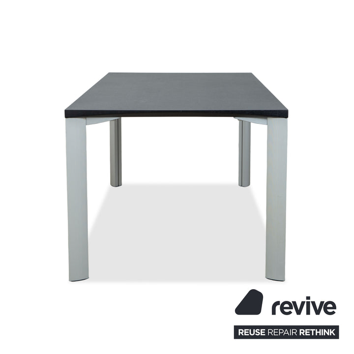 Table de salle à manger Rosenthal, gris foncé, pieds argentés, 180 x 90 cm