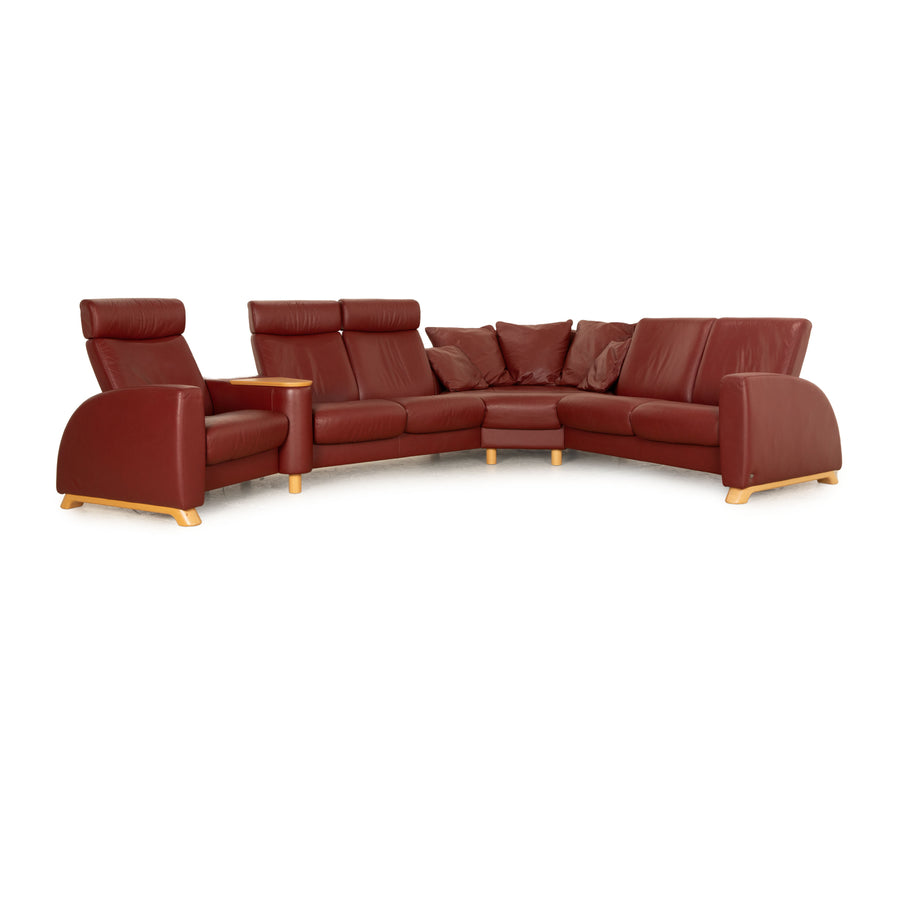 Canapé d'angle en cuir Stressless Arion rouge foncé, fonction manuelle