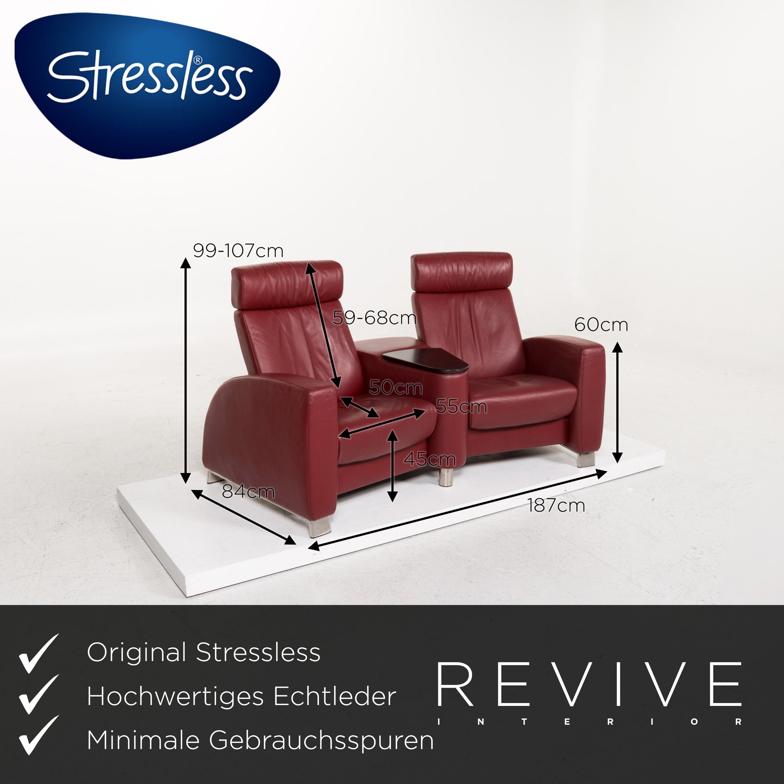 Stressless Arion Leder Sofa Rot Zweisitzer Funktion Couch #13342