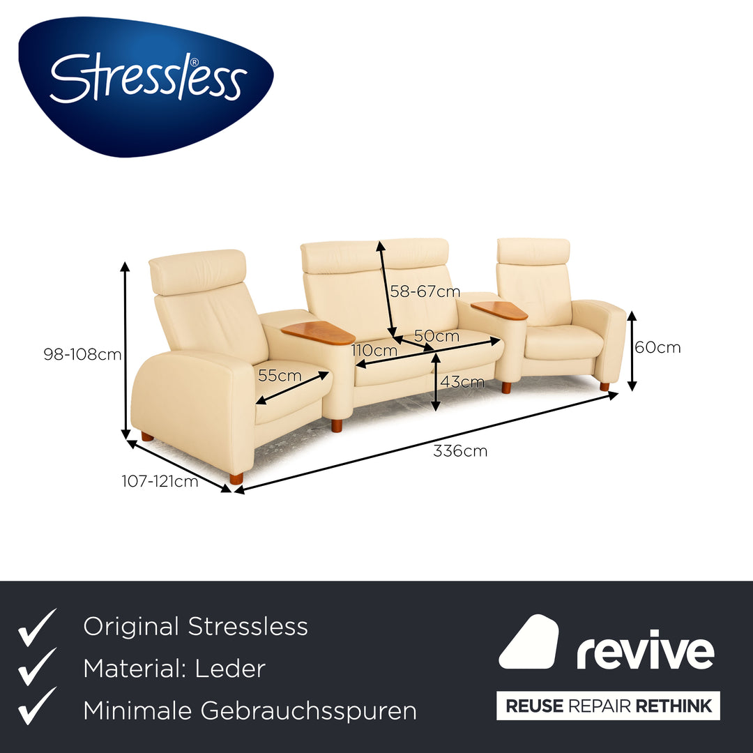 Stressless Arion Leather Four Seater Beige Sofa Couch Manual Function