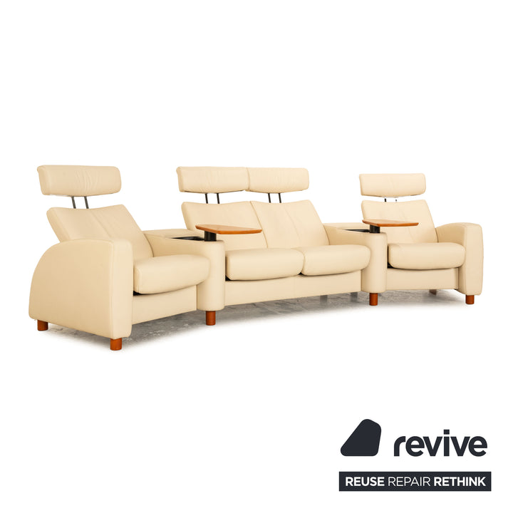 Stressless Arion Leather Four Seater Beige Sofa Couch Manual Function