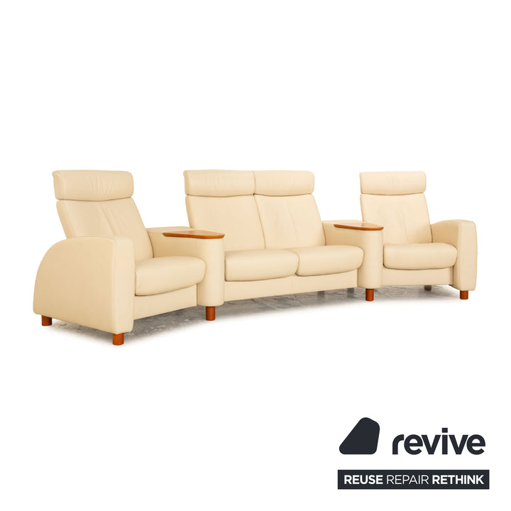 Stressless Arion Leather Four Seater Beige Sofa Couch Manual Function