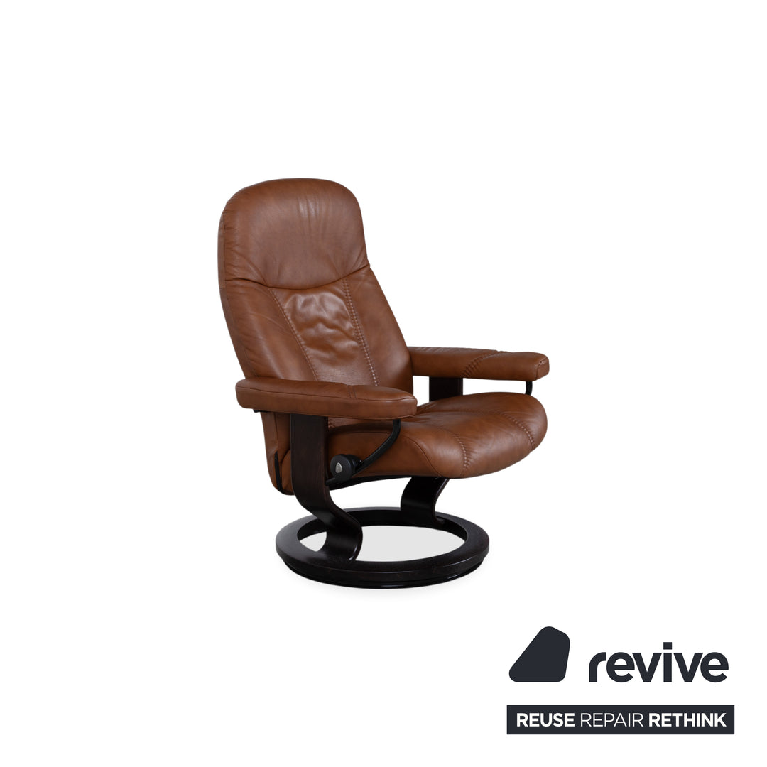 Stressless Consul Leather Armchair Cognac incl. Ottoman Recliner Function