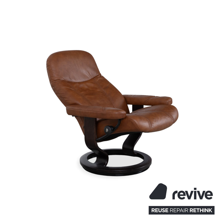 Stressless Consul Leather Armchair Cognac incl. Ottoman Recliner Function