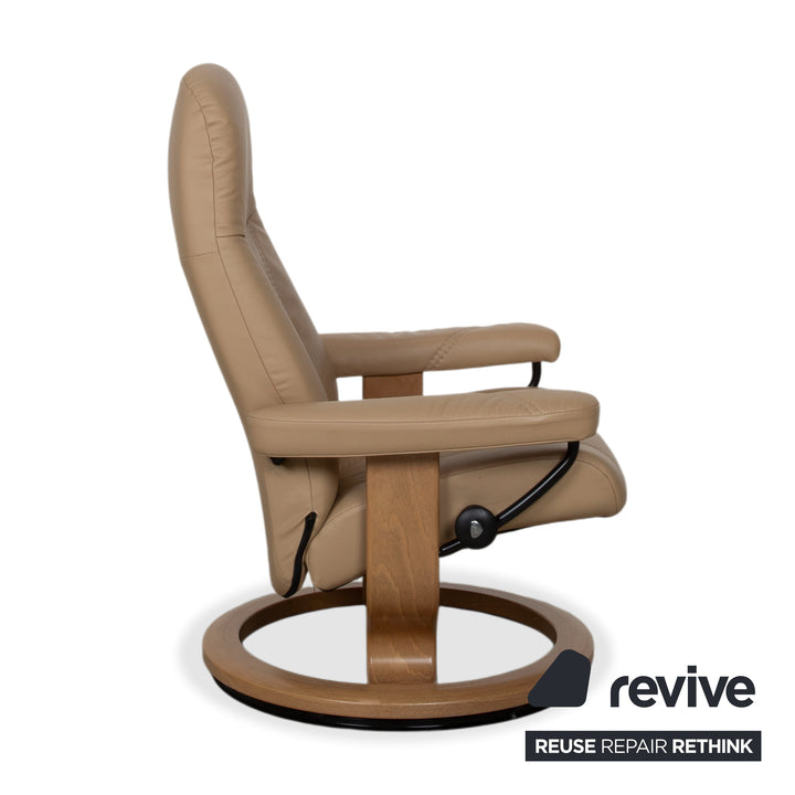 Stressless Consul Leather Recliner including Footstool Beige with Manual Reclining Function