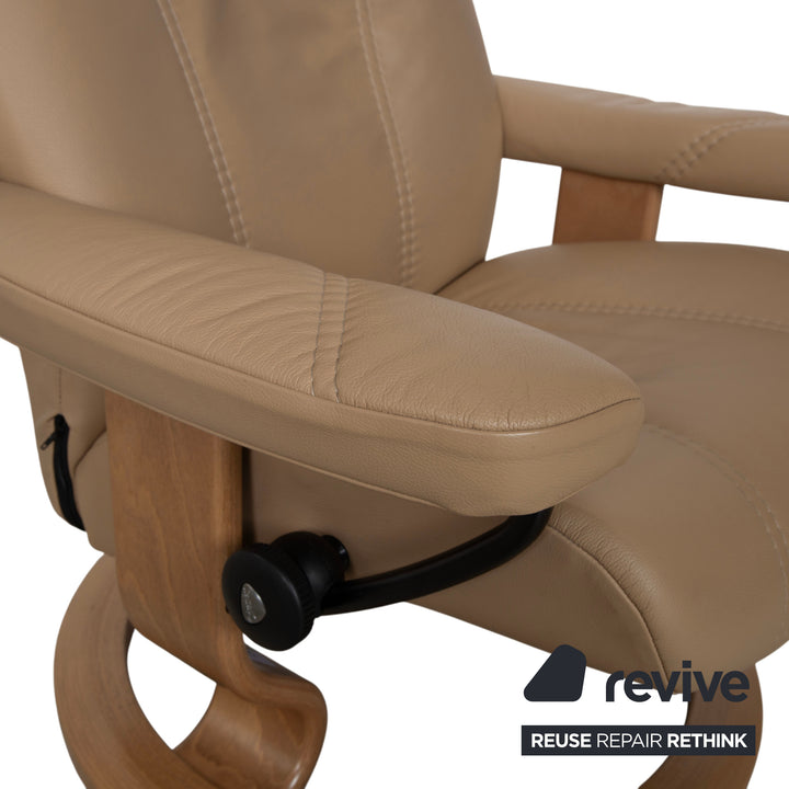 Stressless Consul Leather Recliner including Footstool Beige with Manual Reclining Function