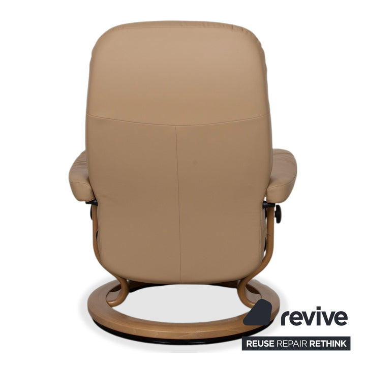 Stressless Consul Leather Recliner including Footstool Beige with Manual Reclining Function