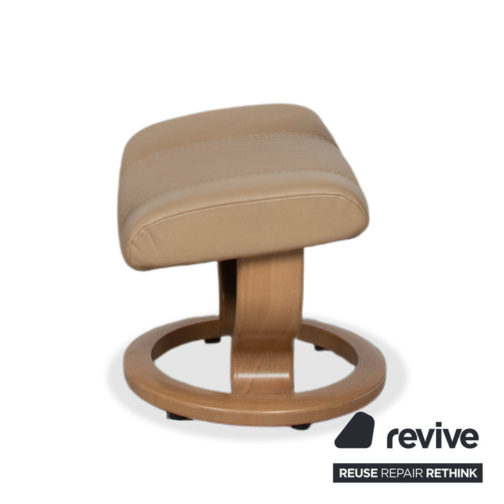 Stressless Consul Leather Recliner including Footstool Beige with Manual Reclining Function