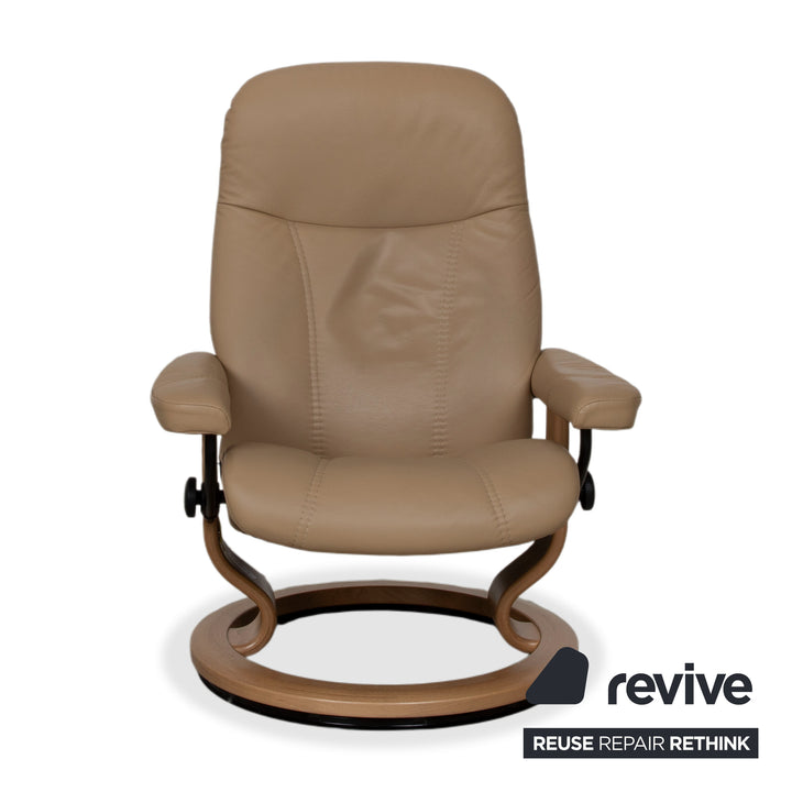 Stressless Consul Leather Recliner including Footstool Beige with Manual Reclining Function