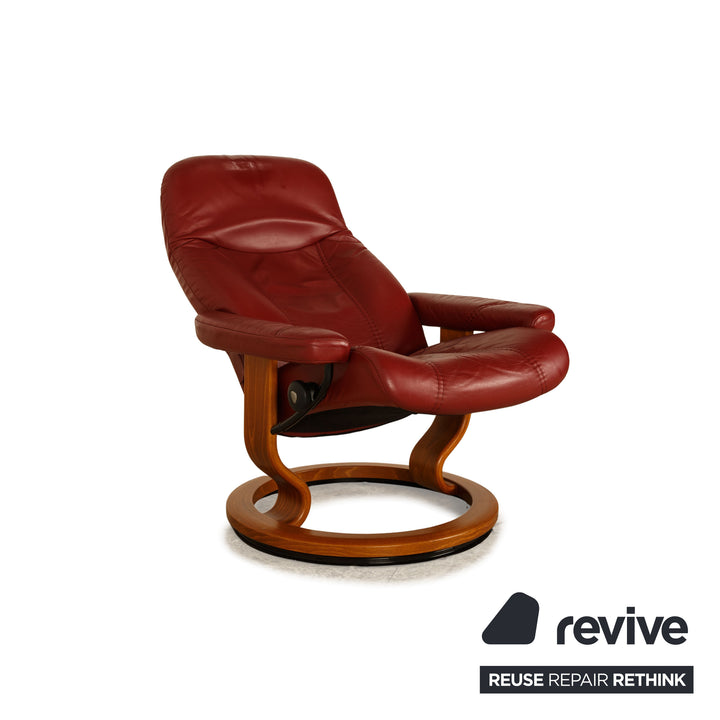 Fauteuil en cuir Stressless Consul rouge fonction manuelle avec tabouret
