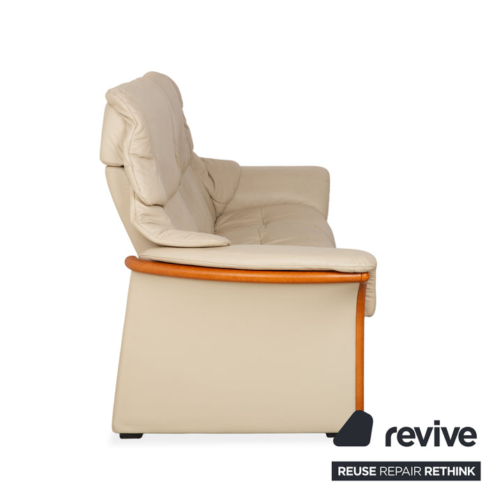 Canapé Stressless Eldorado en cuir et bois, trois places, beige crème