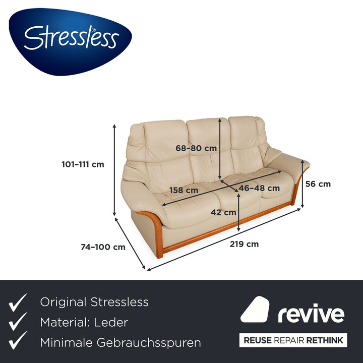 Canapé Stressless Eldorado en cuir et bois, trois places, beige crème