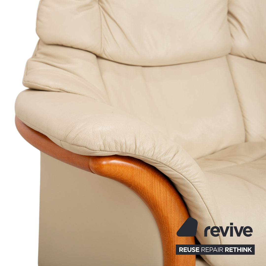 Canapé Stressless Eldorado en cuir et bois, trois places, beige crème