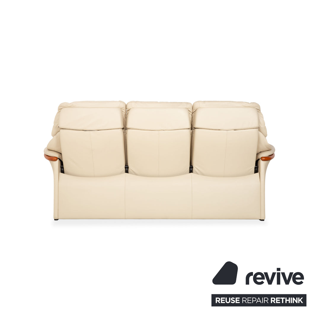 Canapé Stressless Eldorado en cuir et bois, trois places, beige crème
