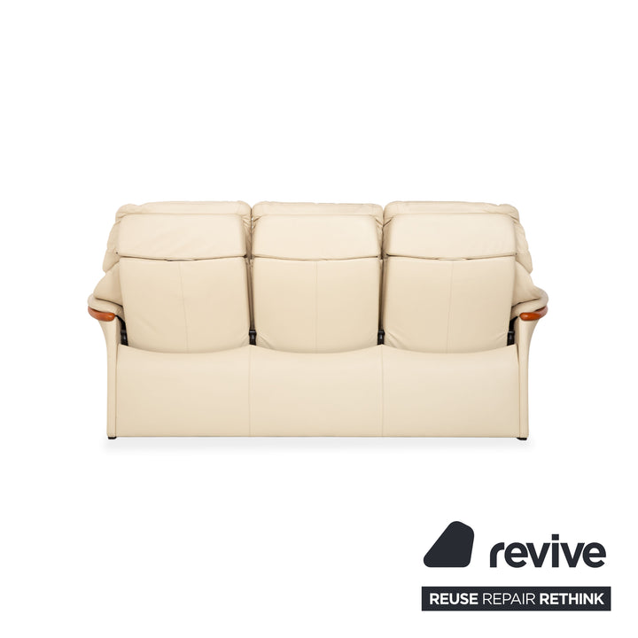 Canapé Stressless Eldorado en cuir et bois, trois places, beige crème