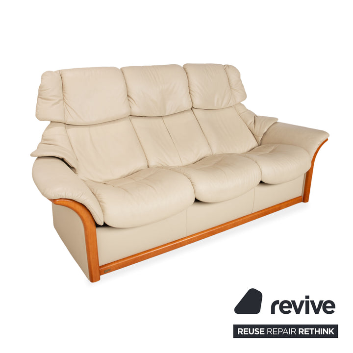 Canapé Stressless Eldorado en cuir et bois, trois places, beige crème