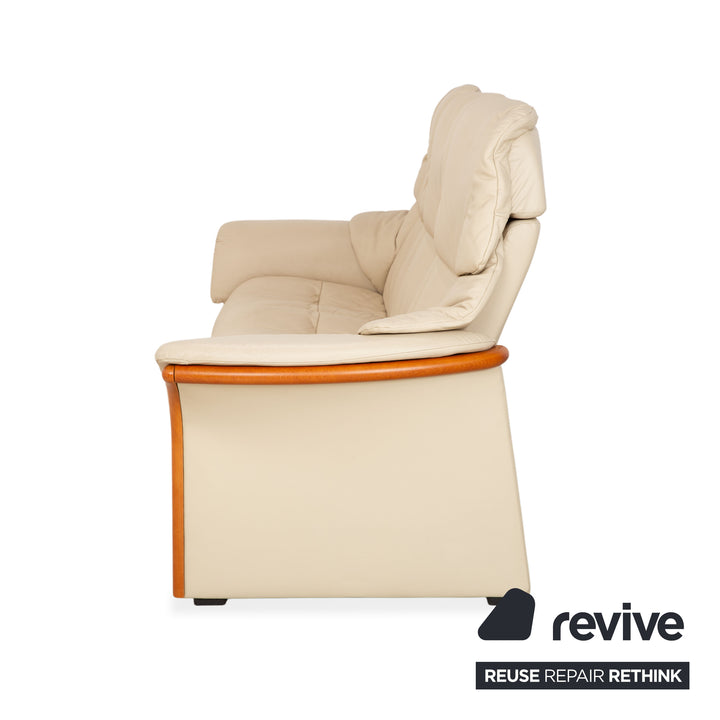 Canapé Stressless Eldorado en cuir et bois, trois places, beige crème