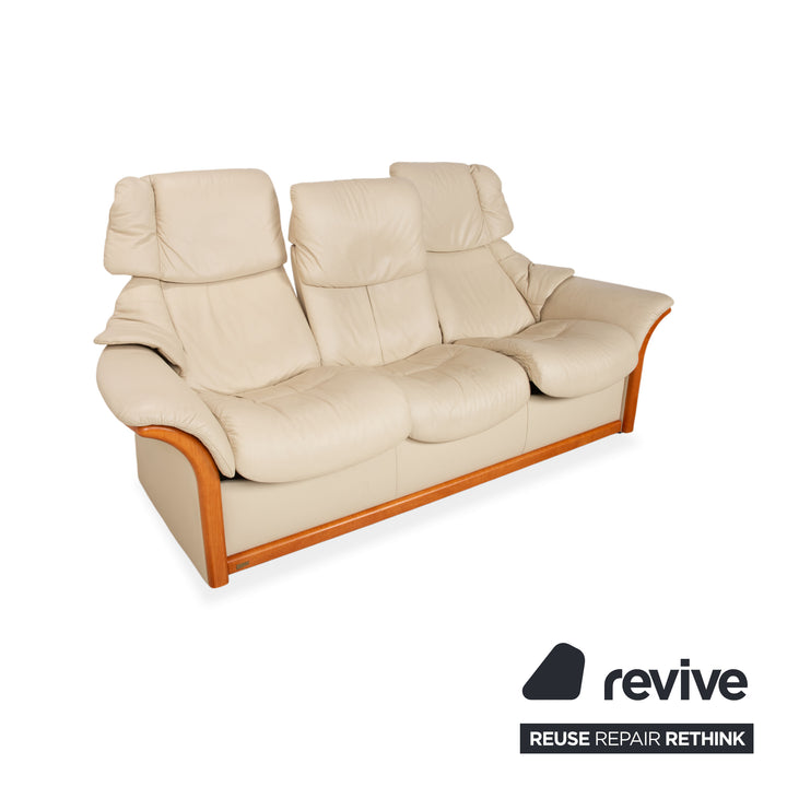 Canapé Stressless Eldorado en cuir et bois, trois places, beige crème