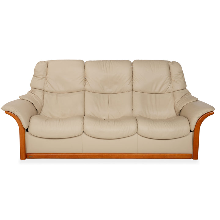 Canapé Stressless Eldorado en cuir et bois, trois places, beige crème