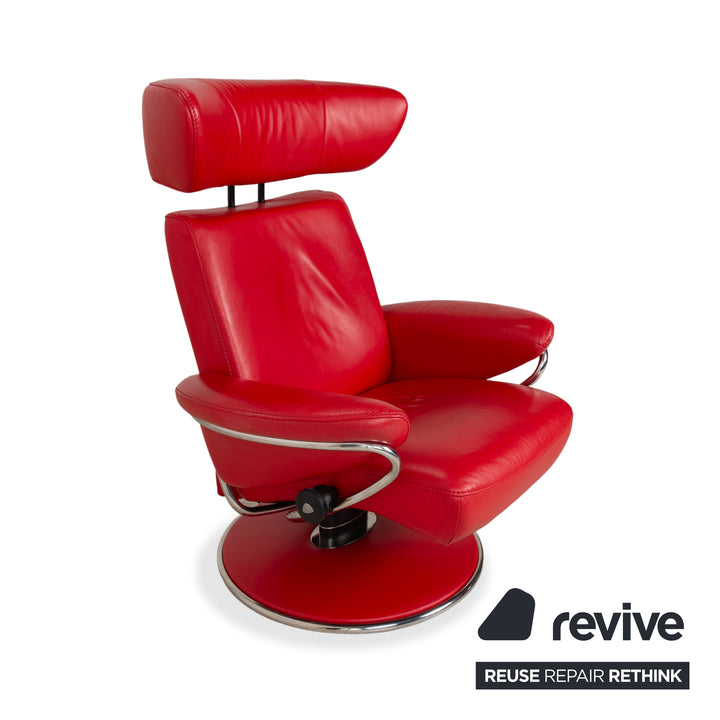 Stressless Jazz Leather Recliner Size M Chili Red Manual Function with Headrest