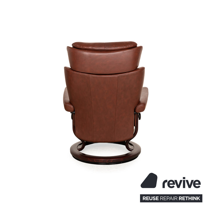 Fauteuil en cuir Stressless Magic marron avec tabouret