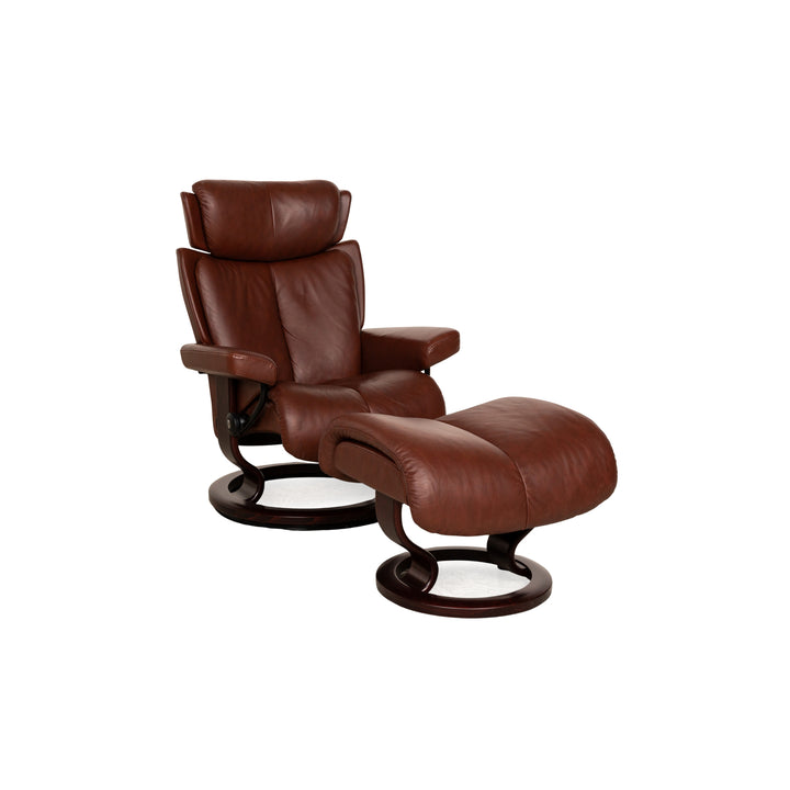 Fauteuil en cuir Stressless Magic marron avec tabouret