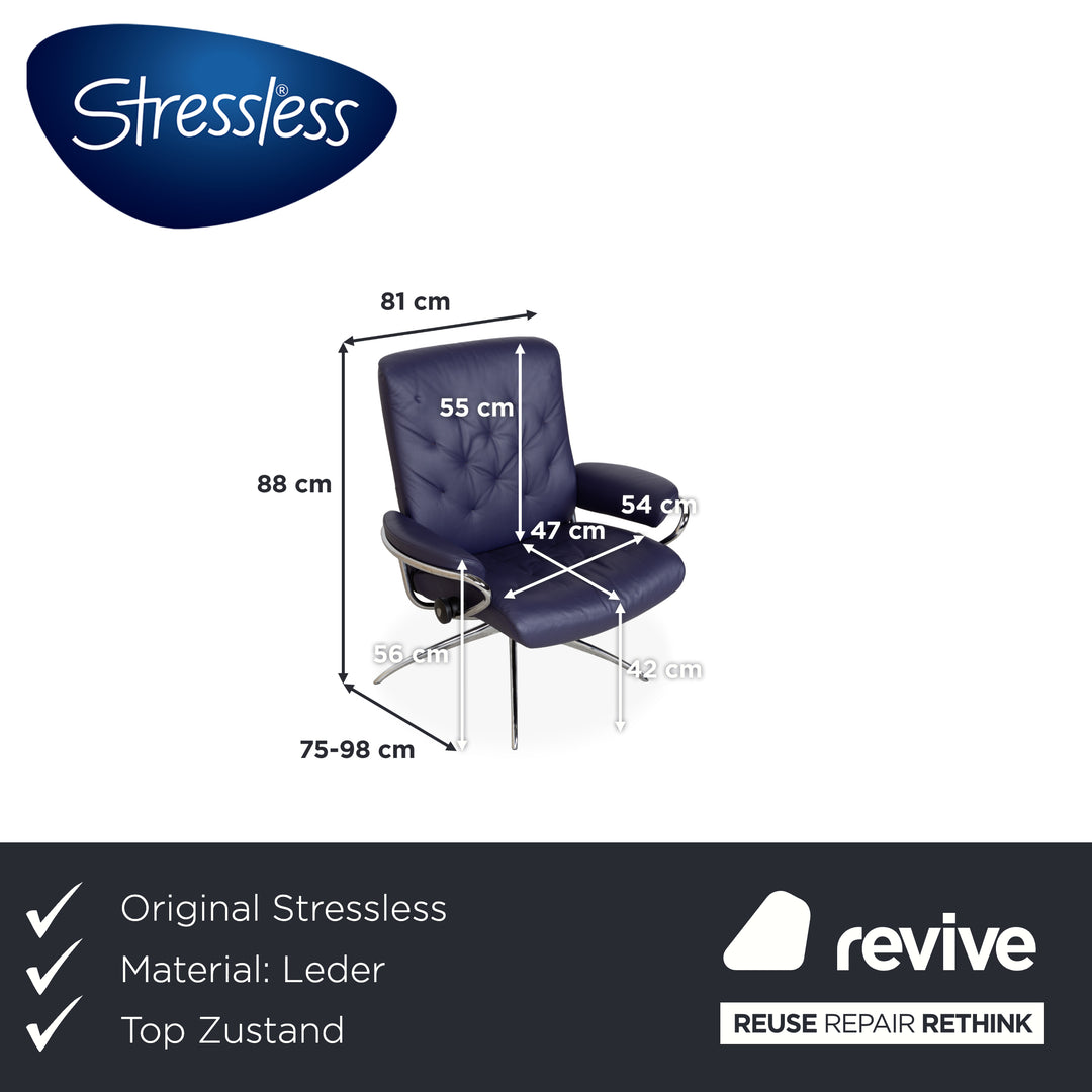 Stressless Metro Fauteuil en cuir bleu violet avec fonction manuelle et pouf