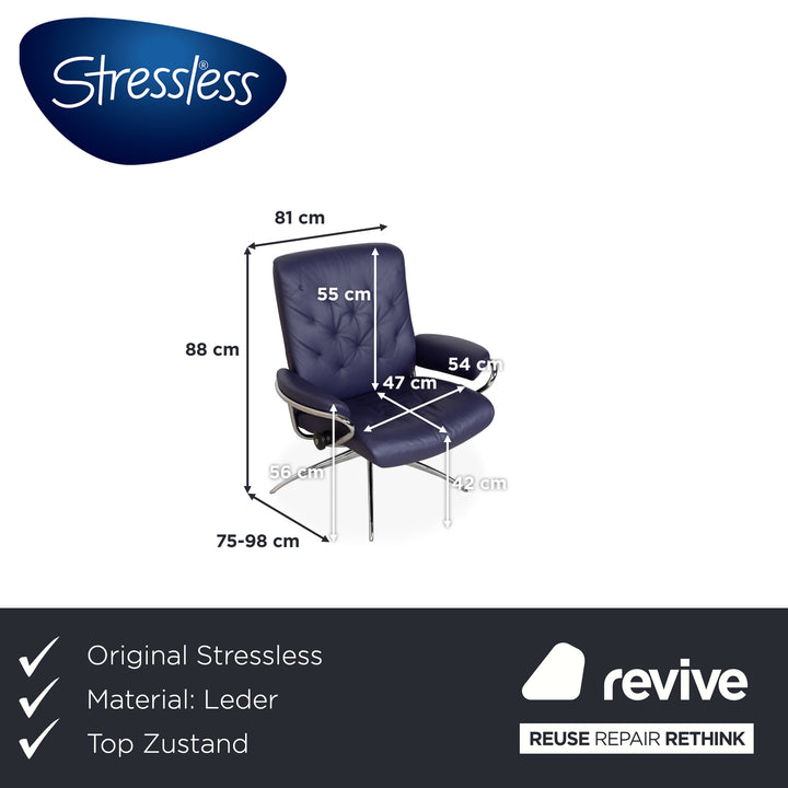 Stressless Metro Fauteuil en cuir bleu violet avec fonction manuelle et pouf