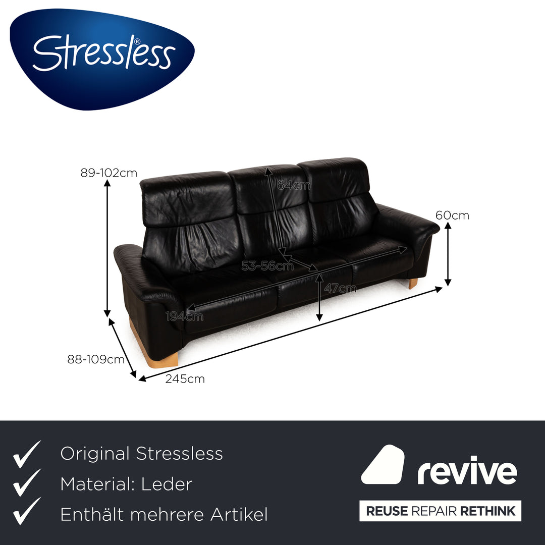 Ensemble de canapé en cuir Stressless Paradise, tabouret noir, canapé trois places