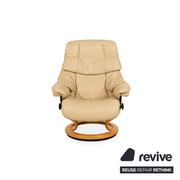 Fauteuil en cuir Stressless Reno beige avec tabouret